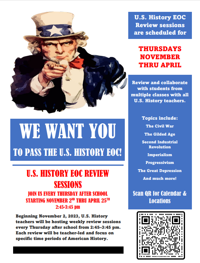  U.S. History EOC  Review sessions flyer
